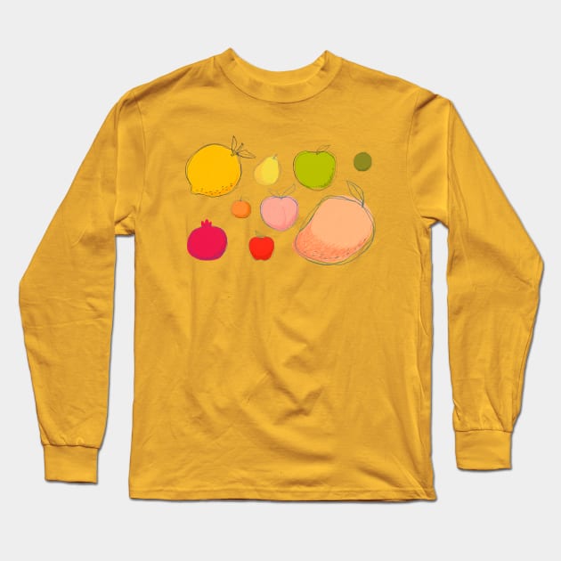 Fruit Hand Drawn Long Sleeve T-Shirt by Mako Design 